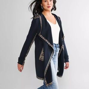 Miss Me pieced Aztec/navy flyaway cardigan-Size Large